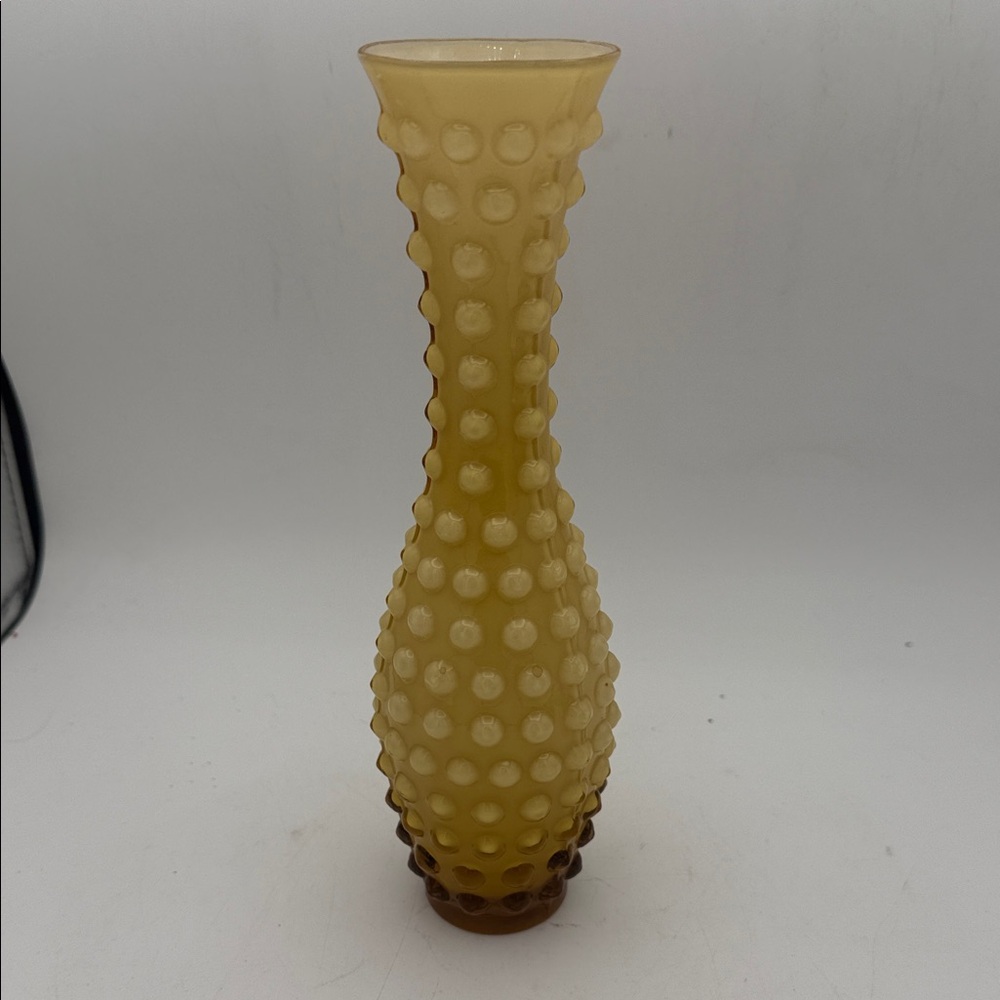 VTG Lefton hand blown hobnail amber/ yellow ombré 9” vase